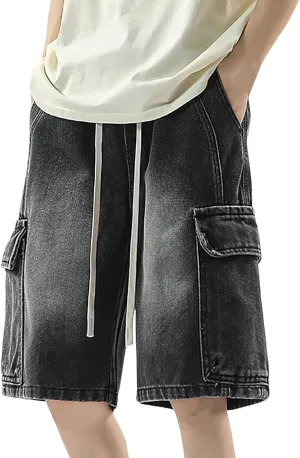 Baggy Jean Shorts for Men Summer Casual Loose Fit Y2K Hip Hop Long Denim Shorts Streetwear