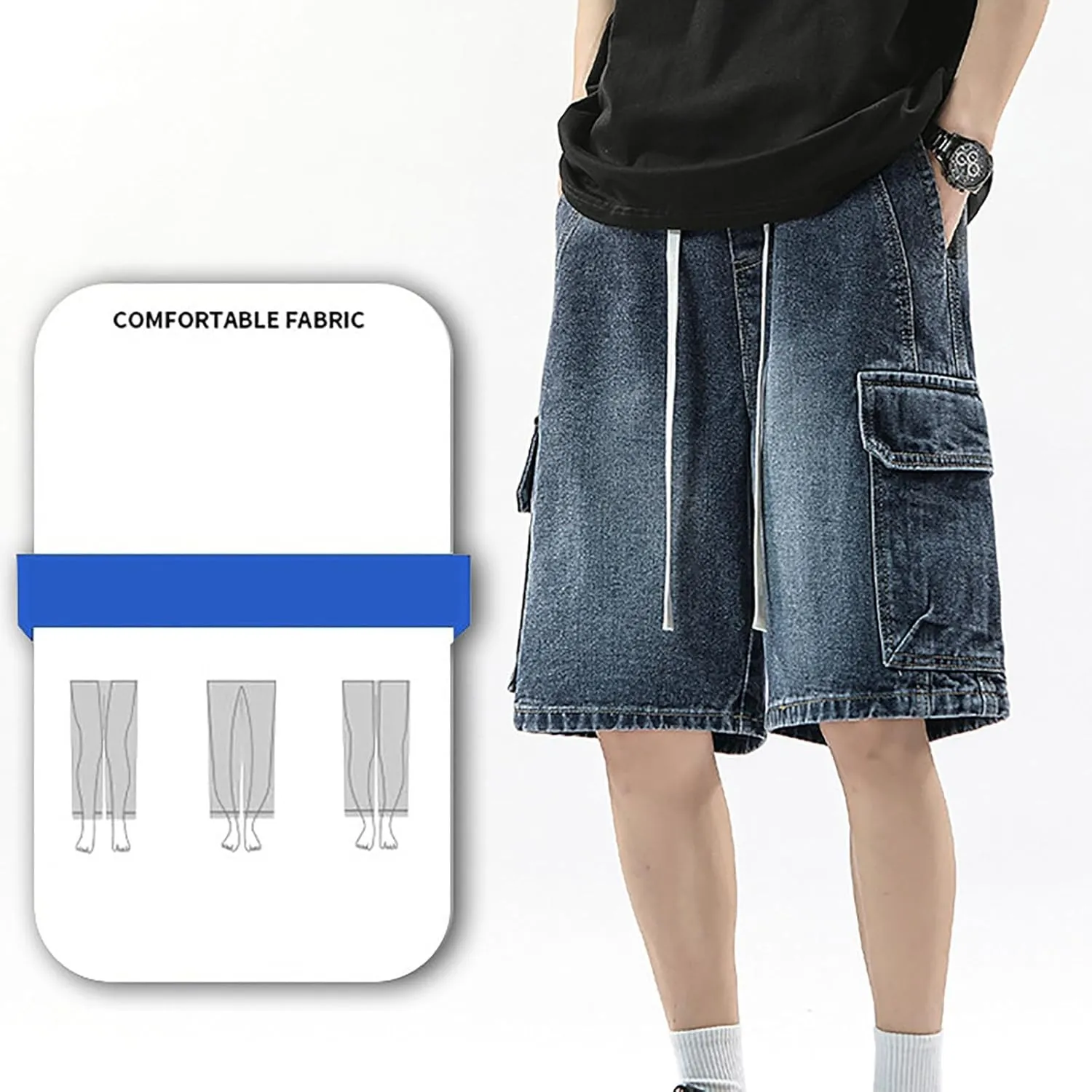 Baggy Jean Shorts for Men Summer Casual Loose Fit Y2K Hip Hop Long Denim Shorts Streetwear