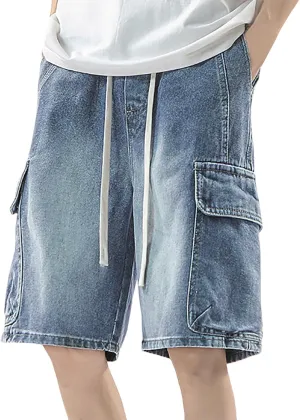 Baggy Jean Shorts for Men Summer Casual Loose Fit Y2K Hip Hop Long Denim Shorts Streetwear