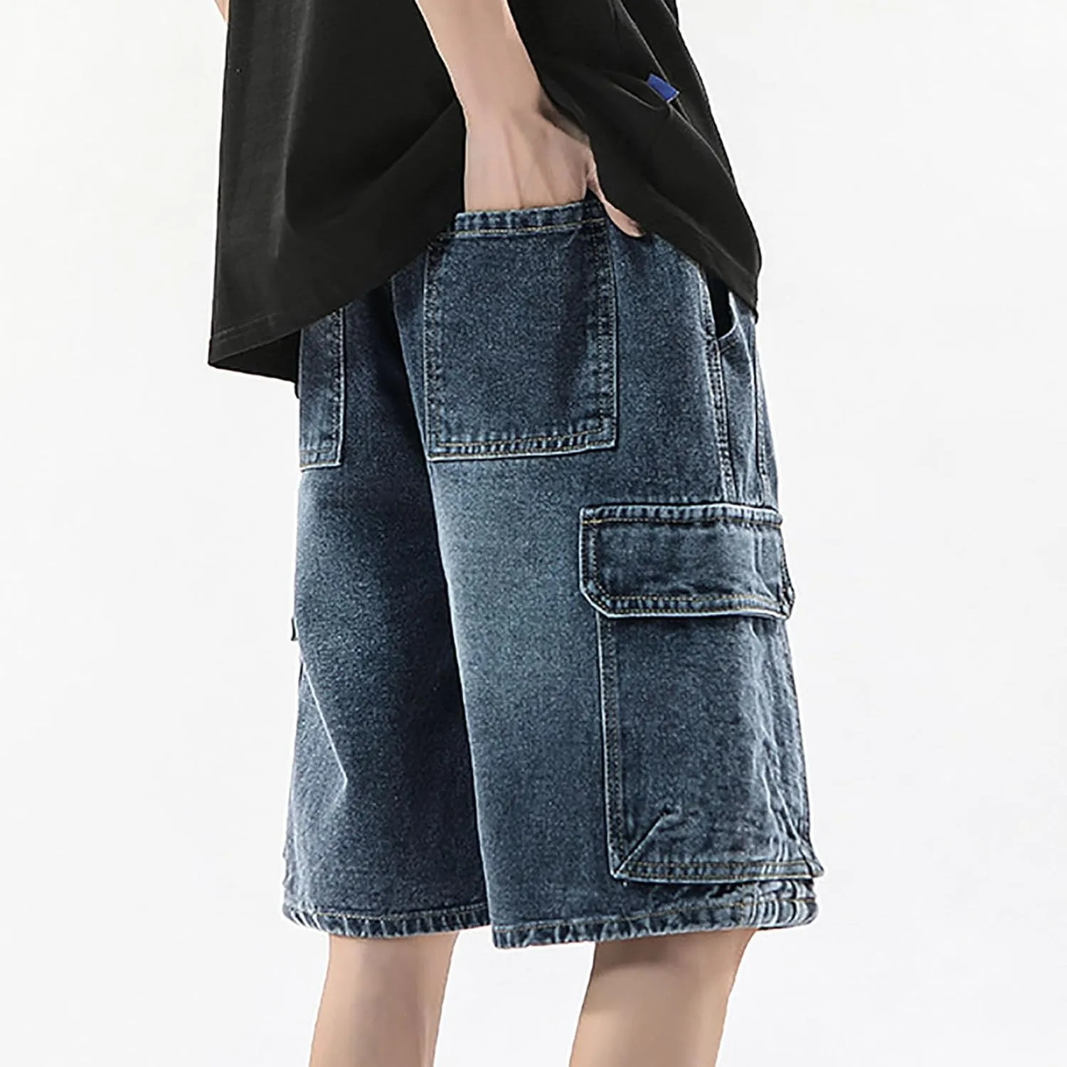 Baggy Jean Shorts for Men Summer Casual Loose Fit Y2K Hip Hop Long Denim Shorts Streetwear