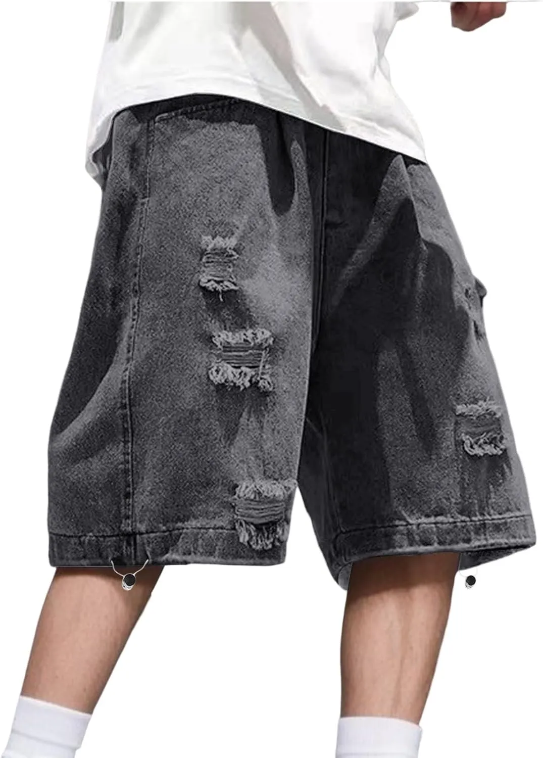 Baggy Jean Shorts for Men Summer Casual Loose Fit Y2K Hip Hop Long Denim Shorts Streetwear