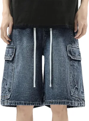 Baggy Jean Shorts for Men Summer Casual Loose Fit Y2K Hip Hop Long Denim Shorts Streetwear