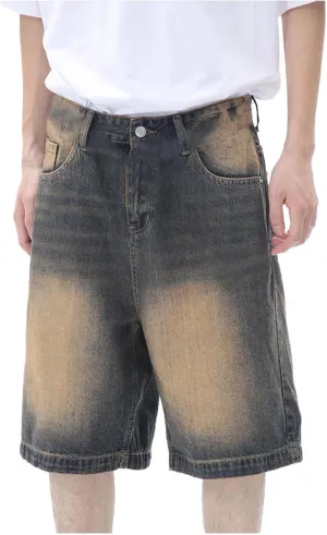 Baggy Jean Shorts for Men Summer Casual Loose Fit Y2K Hip Hop Long Denim Shorts Streetwear