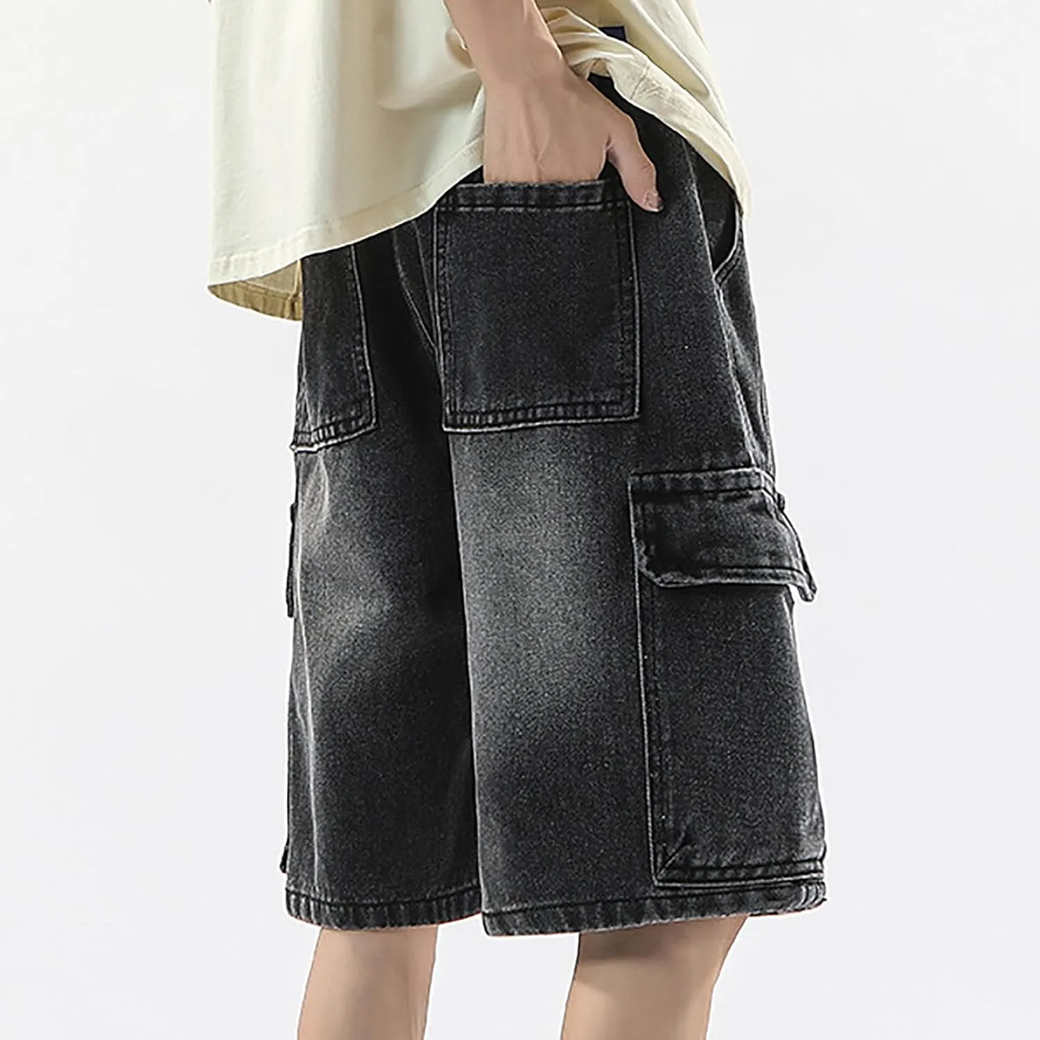 Baggy Jean Shorts for Men Summer Casual Loose Fit Y2K Hip Hop Long Denim Shorts Streetwear