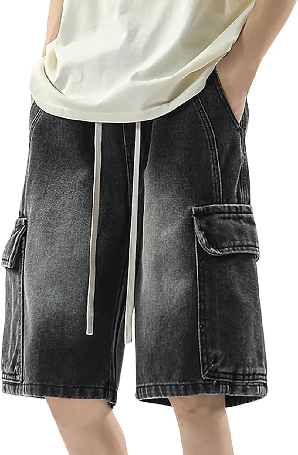 Baggy Jean Shorts for Men Summer Casual Loose Fit Y2K Hip Hop Long Denim Shorts Streetwear