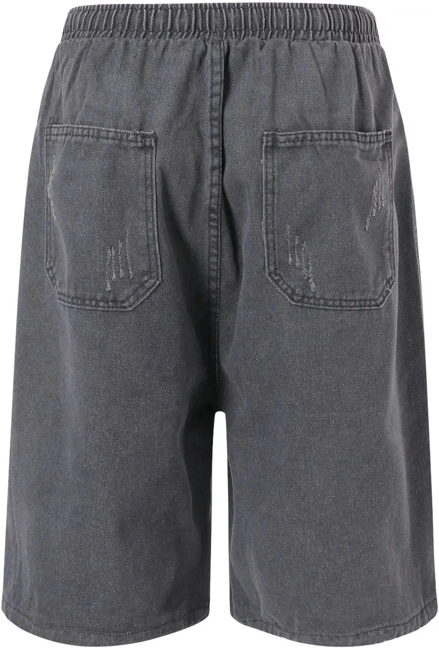 Baggy Jean Shorts for Men Summer Casual Loose Fit Y2K Hip Hop Long Denim Shorts Streetwear