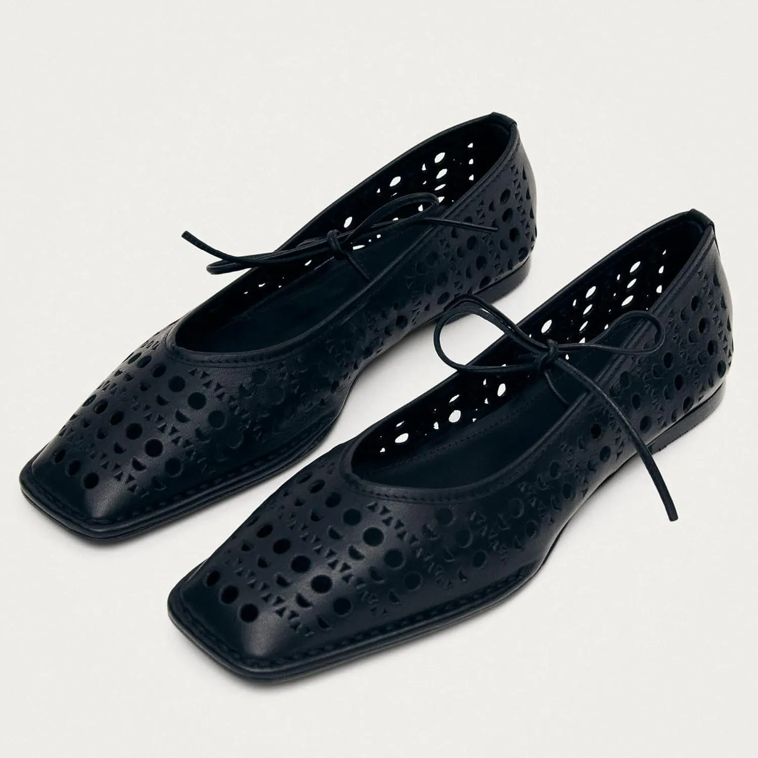 Ballet Flats for Women Lace Up Square Toe Mary Jane Flats Cute Bow Mesh Ballerina Flat Shoes