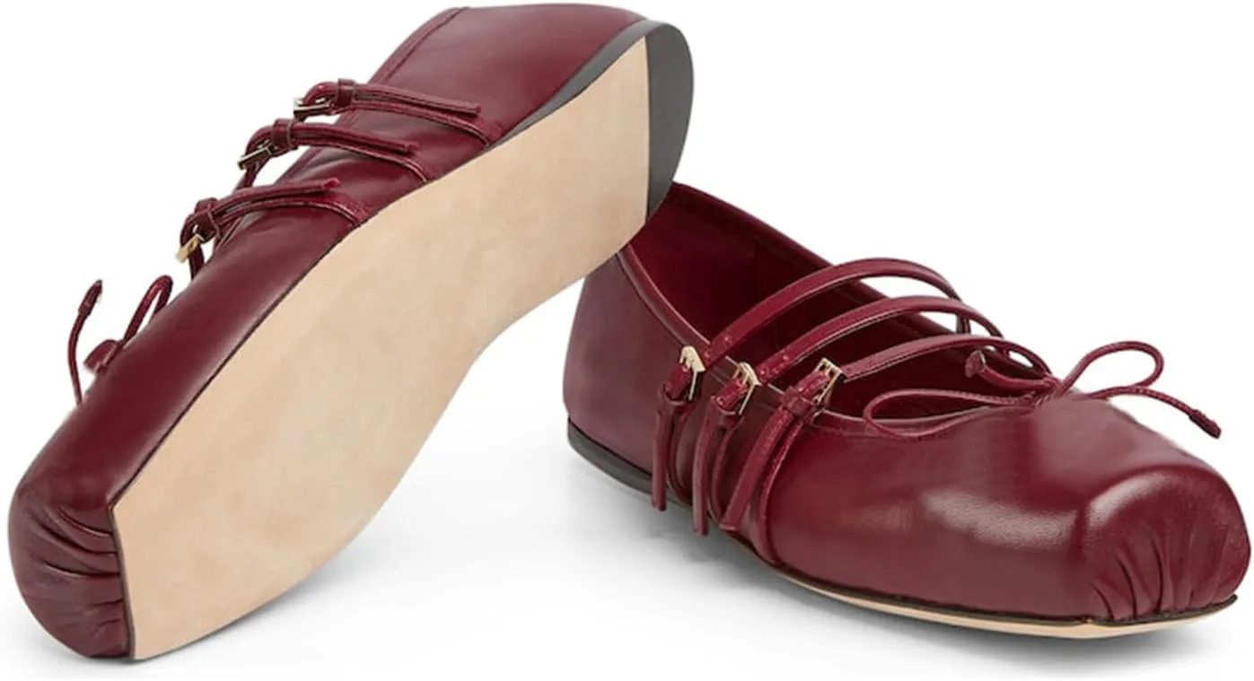 Ballet Flats Shoes for Women, Bows Slip On Comfortable Closed Square Toe Flats for Casual Dressy