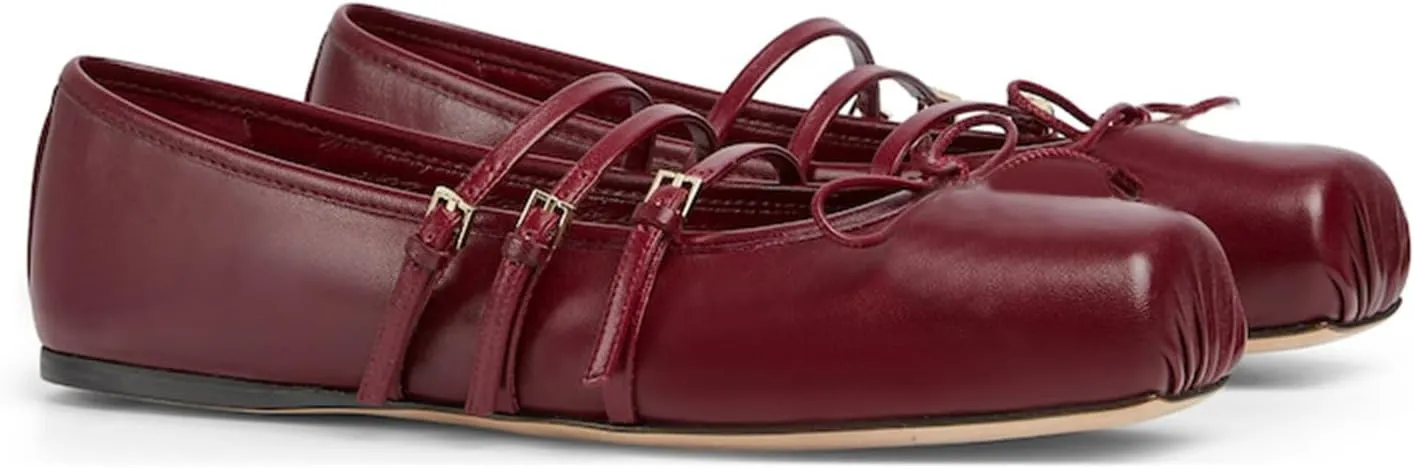 Ballet Flats Shoes for Women, Bows Slip On Comfortable Closed Square Toe Flats for Casual Dressy
