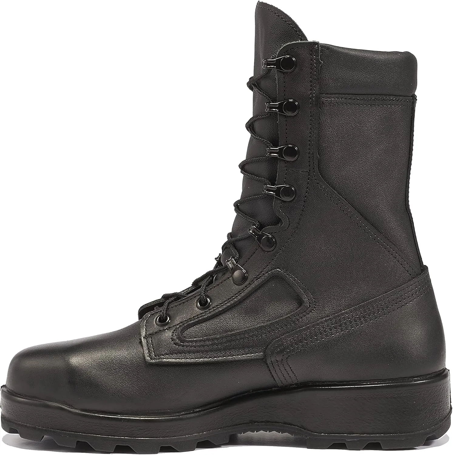 Belleville F495 ST 8 Inch US Navy General Purpose EH Rated Steel Toe Boots for Women - Black Leather with FOD Resisting Vibram Carrier Traction Outsole; Berry Compliant