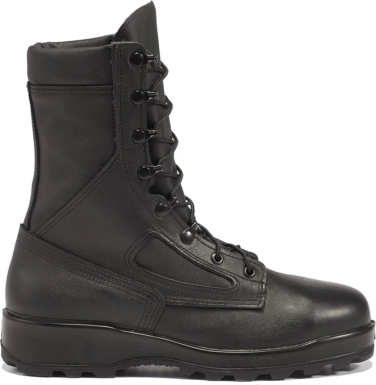 Belleville F495 ST 8 Inch US Navy General Purpose EH Rated Steel Toe Boots for Women - Black Leather with FOD Resisting Vibram Carrier Traction Outsole; Berry Compliant
