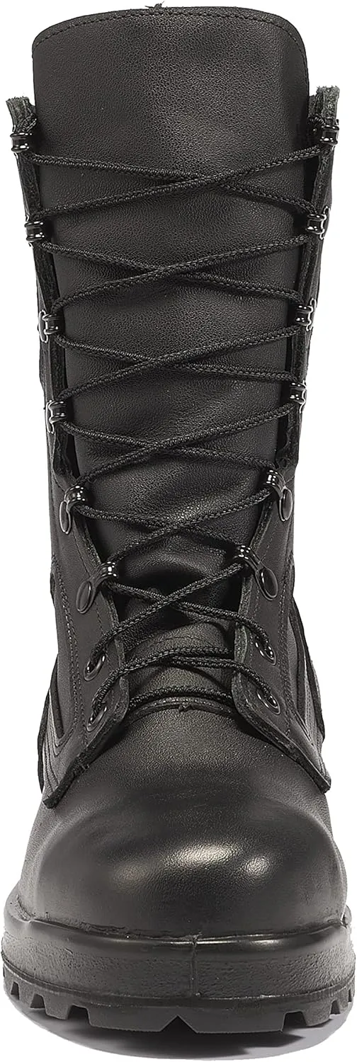 Belleville F495 ST 8 Inch US Navy General Purpose EH Rated Steel Toe Boots for Women - Black Leather with FOD Resisting Vibram Carrier Traction Outsole; Berry Compliant