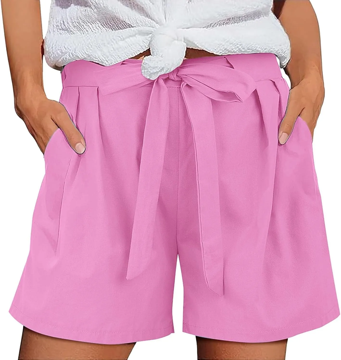 Bermuda Shorts for Women Cotton Linen Casual 2025 Wide Leg Loose Drawstring Elastic Waisted Summer Beach Outfits