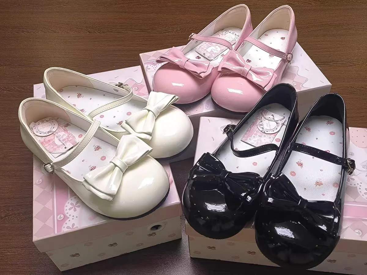 BEROBELLO Women's Lolita Shoes Cute Mary Jane Flats Bowknot Round Toe Party Dress Shoes