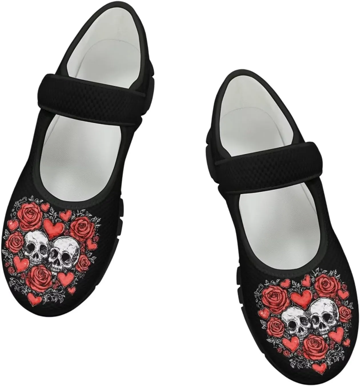 Binienty Mary Jane Shoes for Women Gothic Skull Flat Shoes Stylish Ballet Flats Youth Dressy Comfortable Daily Footwear