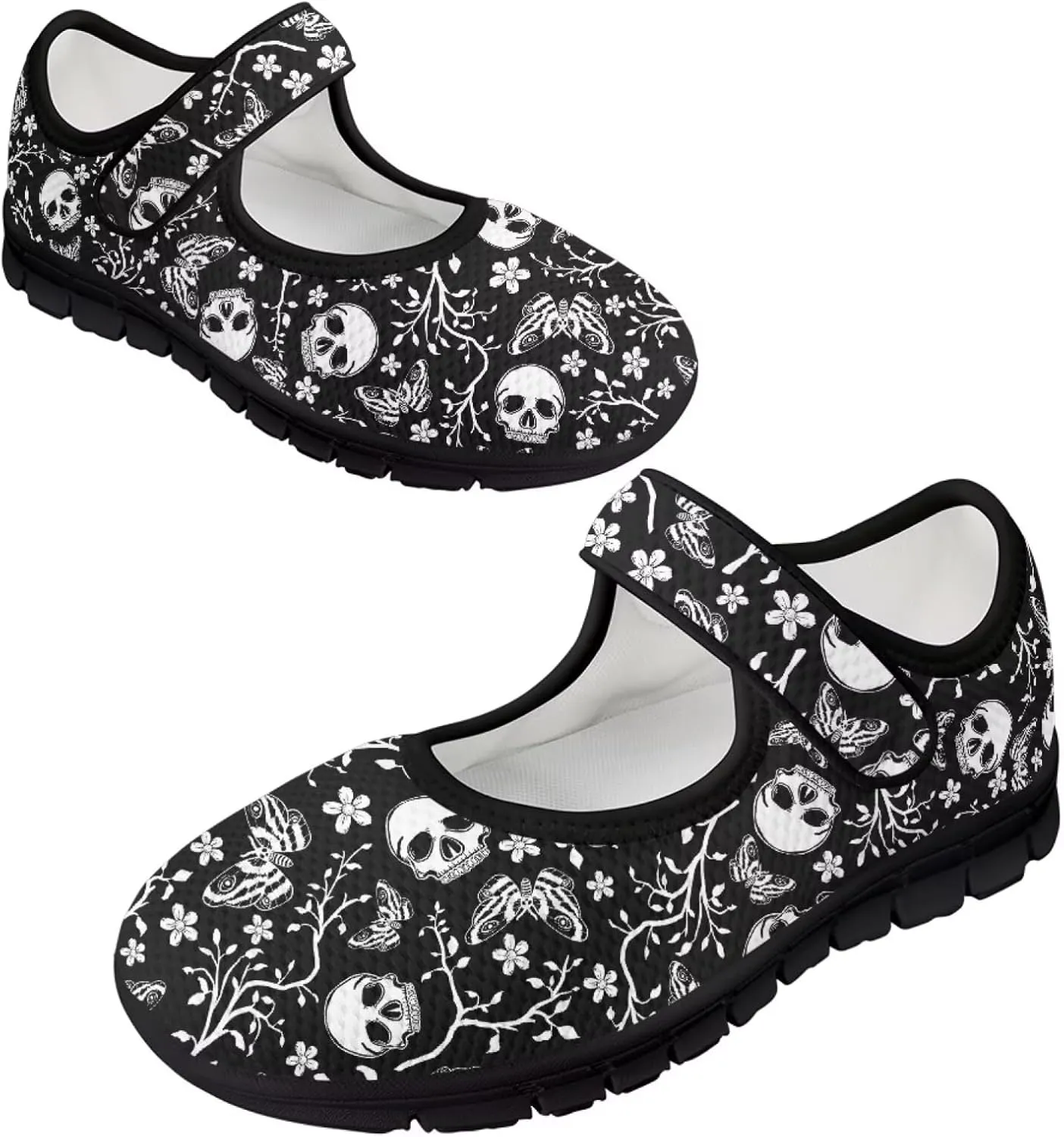 Binienty Mary Jane Shoes for Women Gothic Skull Flat Shoes Stylish Ballet Flats Youth Dressy Comfortable Daily Footwear