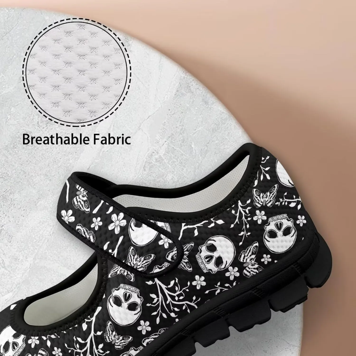 Binienty Mary Jane Shoes for Women Gothic Skull Flat Shoes Stylish Ballet Flats Youth Dressy Comfortable Daily Footwear