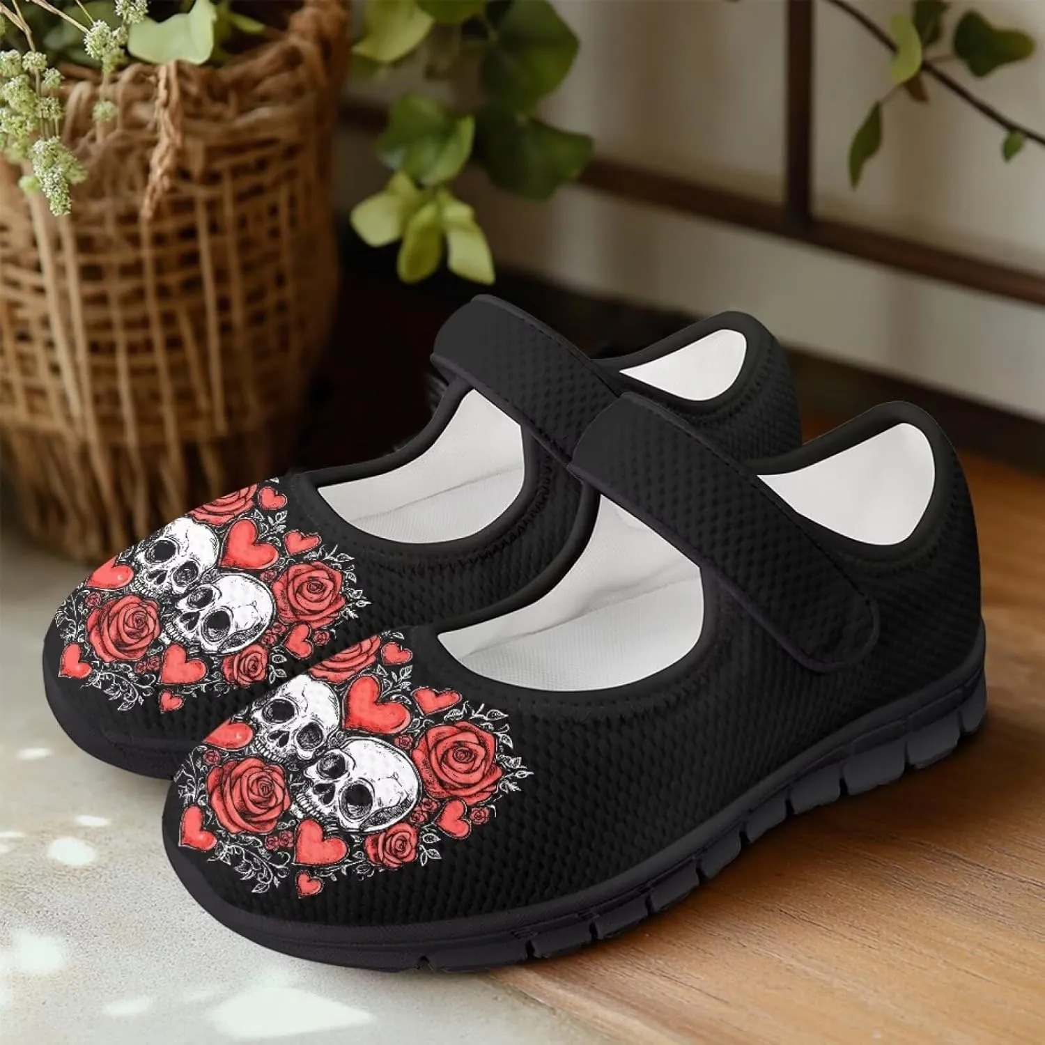 Binienty Mary Jane Shoes for Women Gothic Skull Flat Shoes Stylish Ballet Flats Youth Dressy Comfortable Daily Footwear