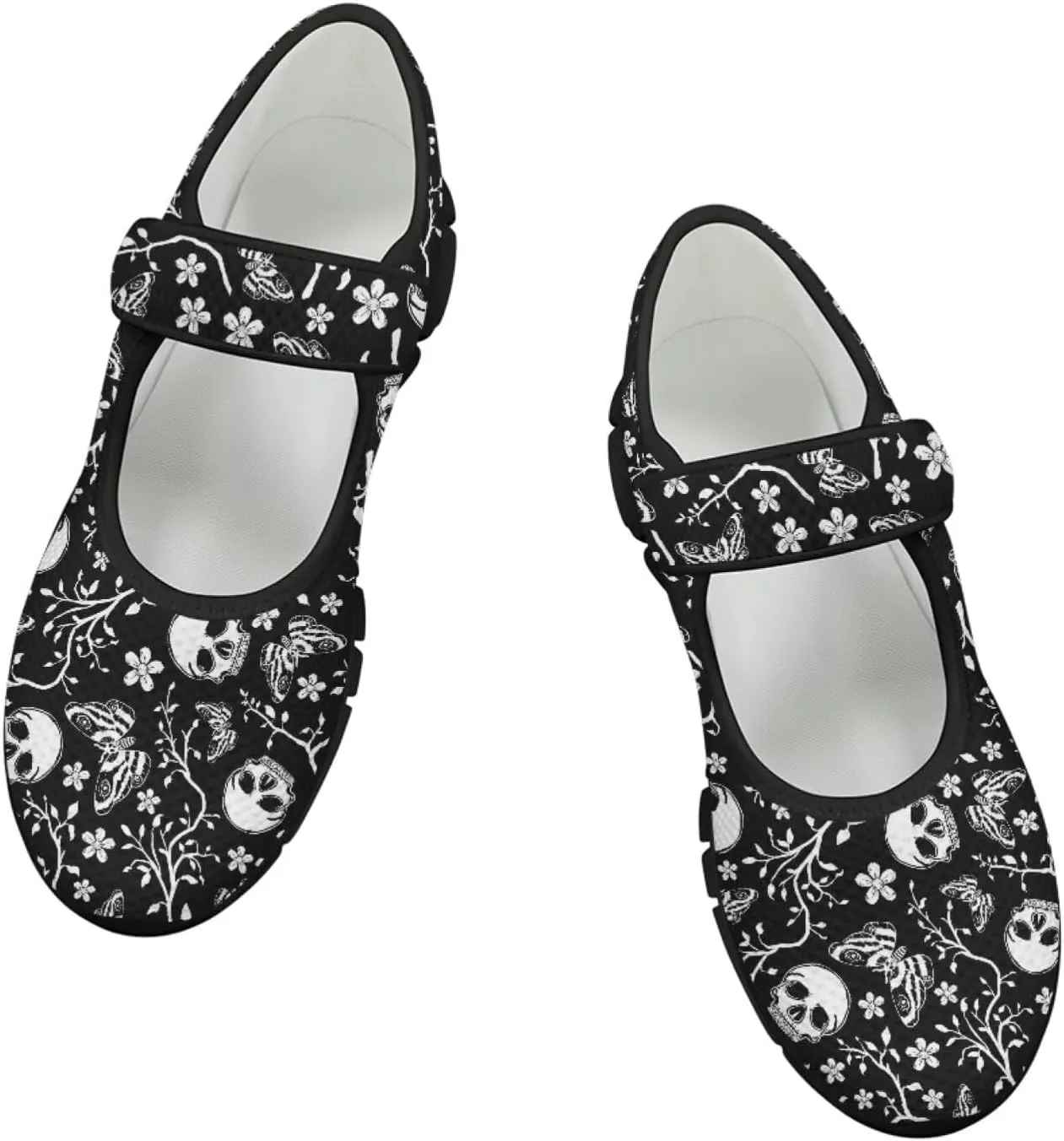 Binienty Mary Jane Shoes for Women Gothic Skull Flat Shoes Stylish Ballet Flats Youth Dressy Comfortable Daily Footwear