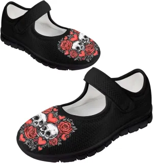 Binienty Mary Jane Shoes for Women Gothic Skull Flat Shoes Stylish Ballet Flats Youth Dressy Comfortable Daily Footwear