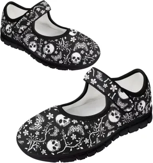Binienty Mary Jane Shoes for Women Gothic Skull Flat Shoes Stylish Ballet Flats Youth Dressy Comfortable Daily Footwear