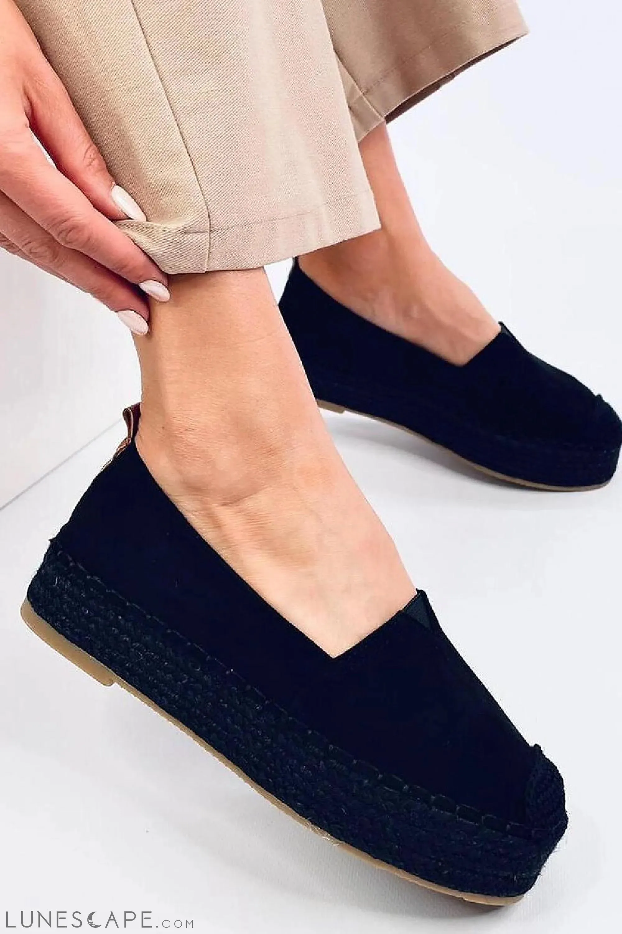 Black Suede Flatform Epadrilles for Women