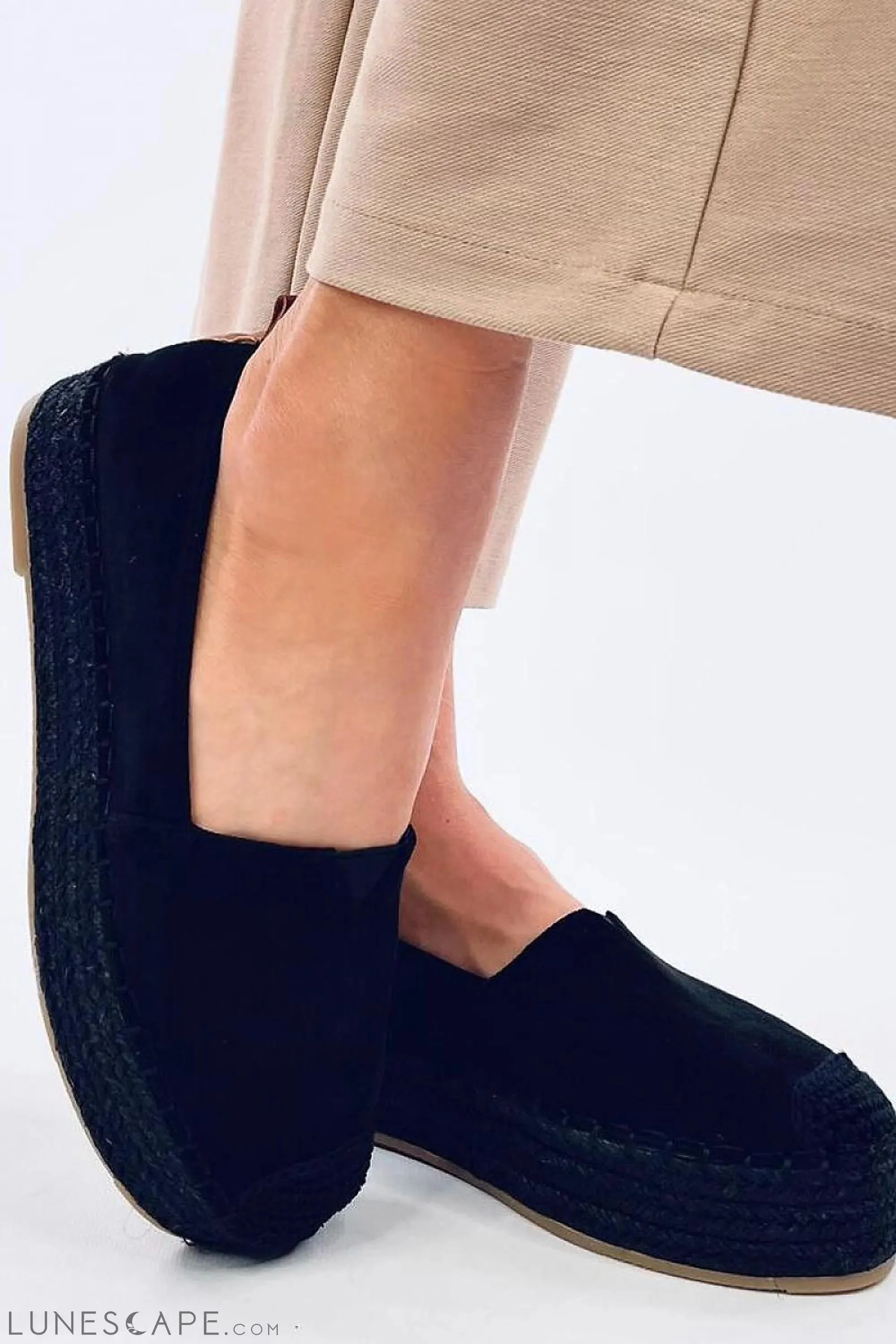 Black Suede Flatform Epadrilles for Women