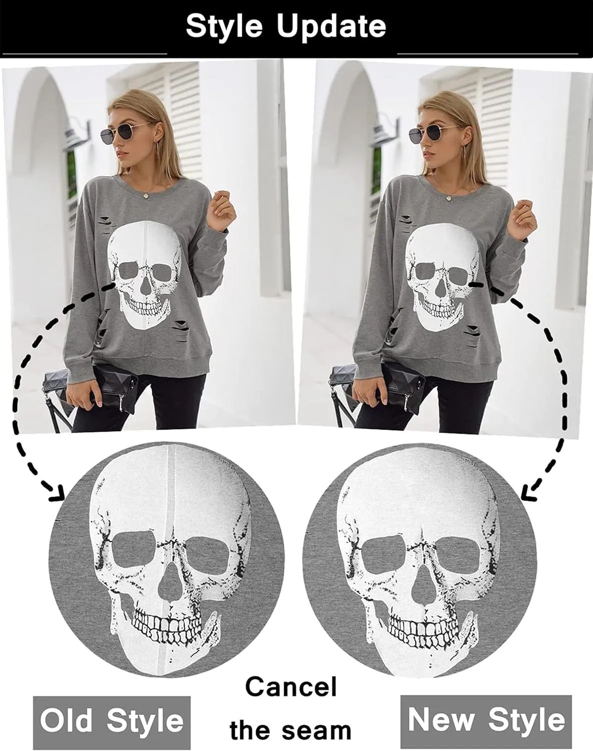 Blooming Jelly Women's Halloween Sweatshirts Skull Graphic T Shirts Long Sleeve Pullover Tops Gothic Fall Clothes 2024