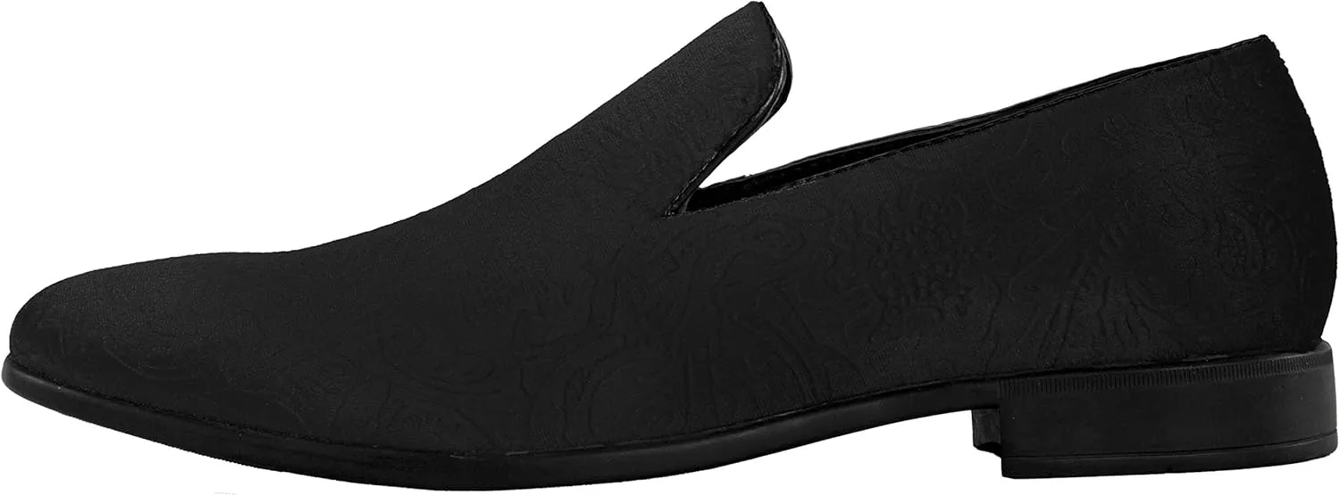 Bolano Men's Paisley Embossed Velvet Dress Shoes, Comfortable and Easy Slip-On Design, Style Jay