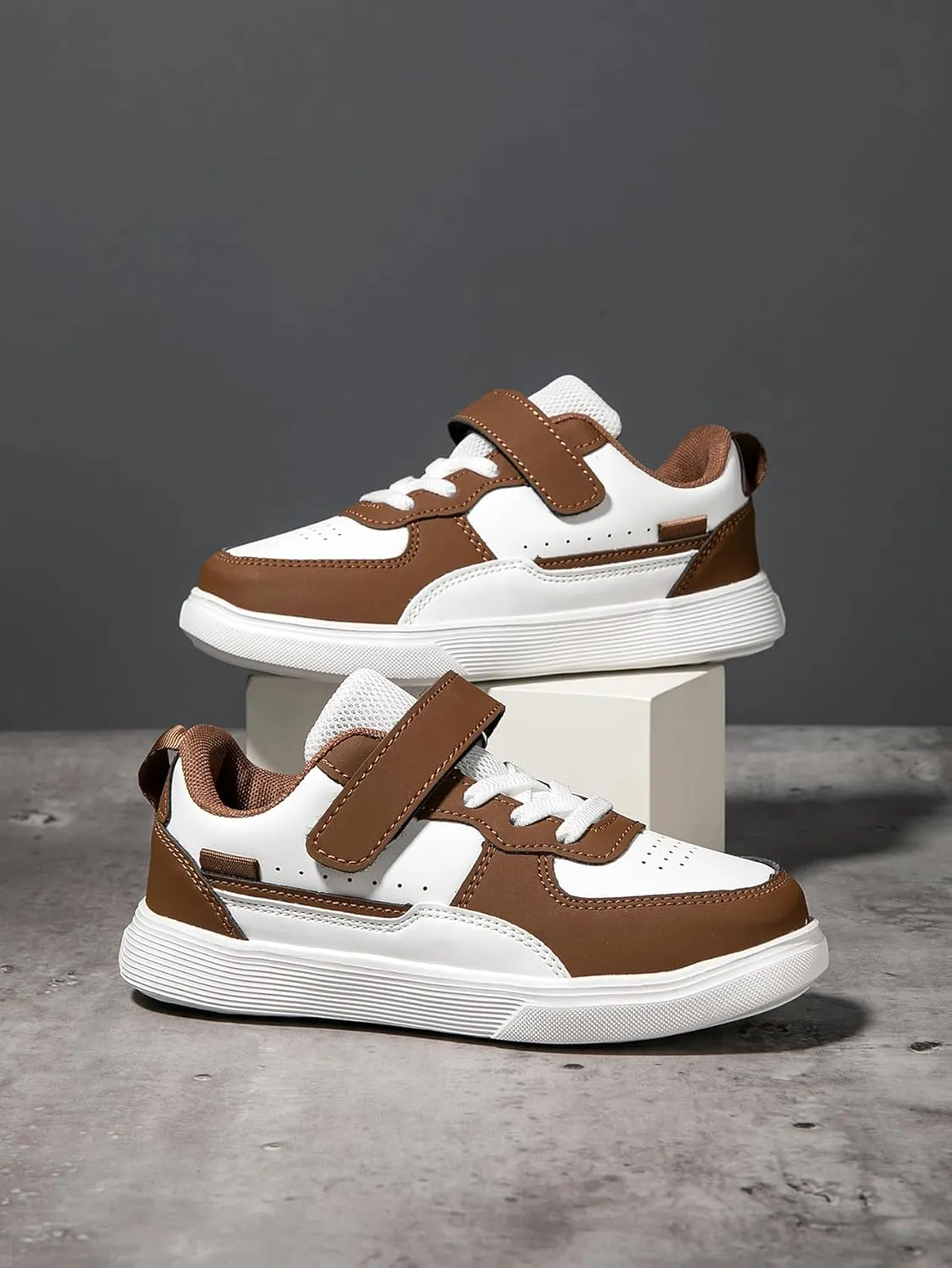 Boys and Girls Board Shoes Adjustable Hook and Loop Classic Low Top Kids Sneakers