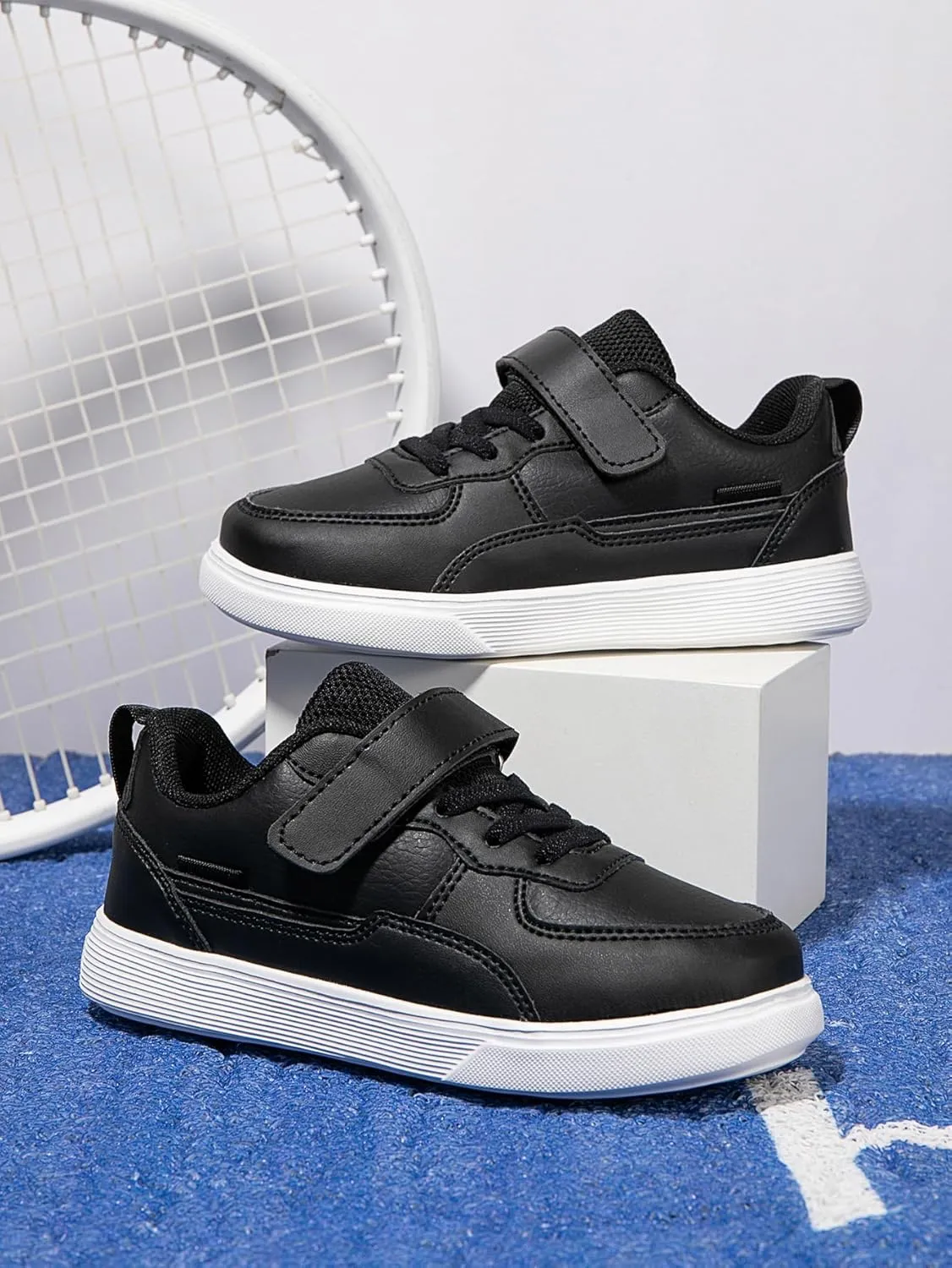 Boys and Girls Board Shoes Adjustable Hook and Loop Classic Low Top Kids Sneakers