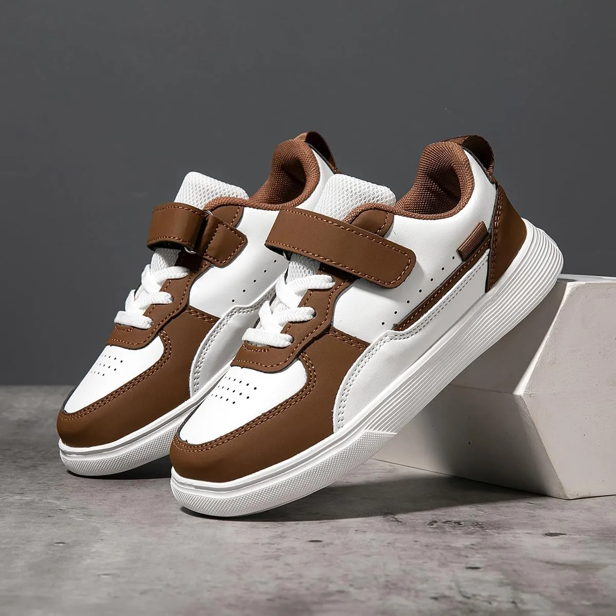 Boys and Girls Board Shoes Adjustable Hook and Loop Classic Low Top Kids Sneakers