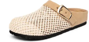 Breathable Woven Flat Sandals for Women – Adjustable Hook-and-Loop Straps with Metal Buckle, Lightweight Mesh Summer Shoes for Beach Walks, Vacations & Casual Outfits