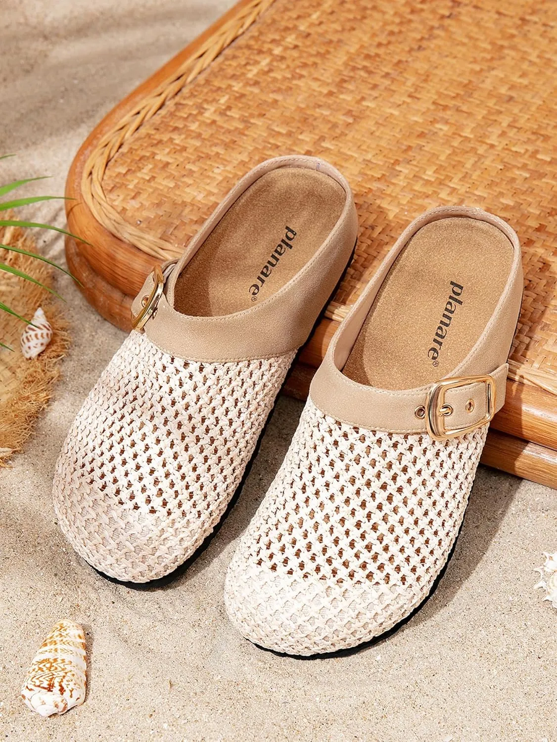 Breathable Woven Flat Sandals for Women – Adjustable Hook-and-Loop Straps with Metal Buckle, Lightweight Mesh Summer Shoes for Beach Walks, Vacations & Casual Outfits