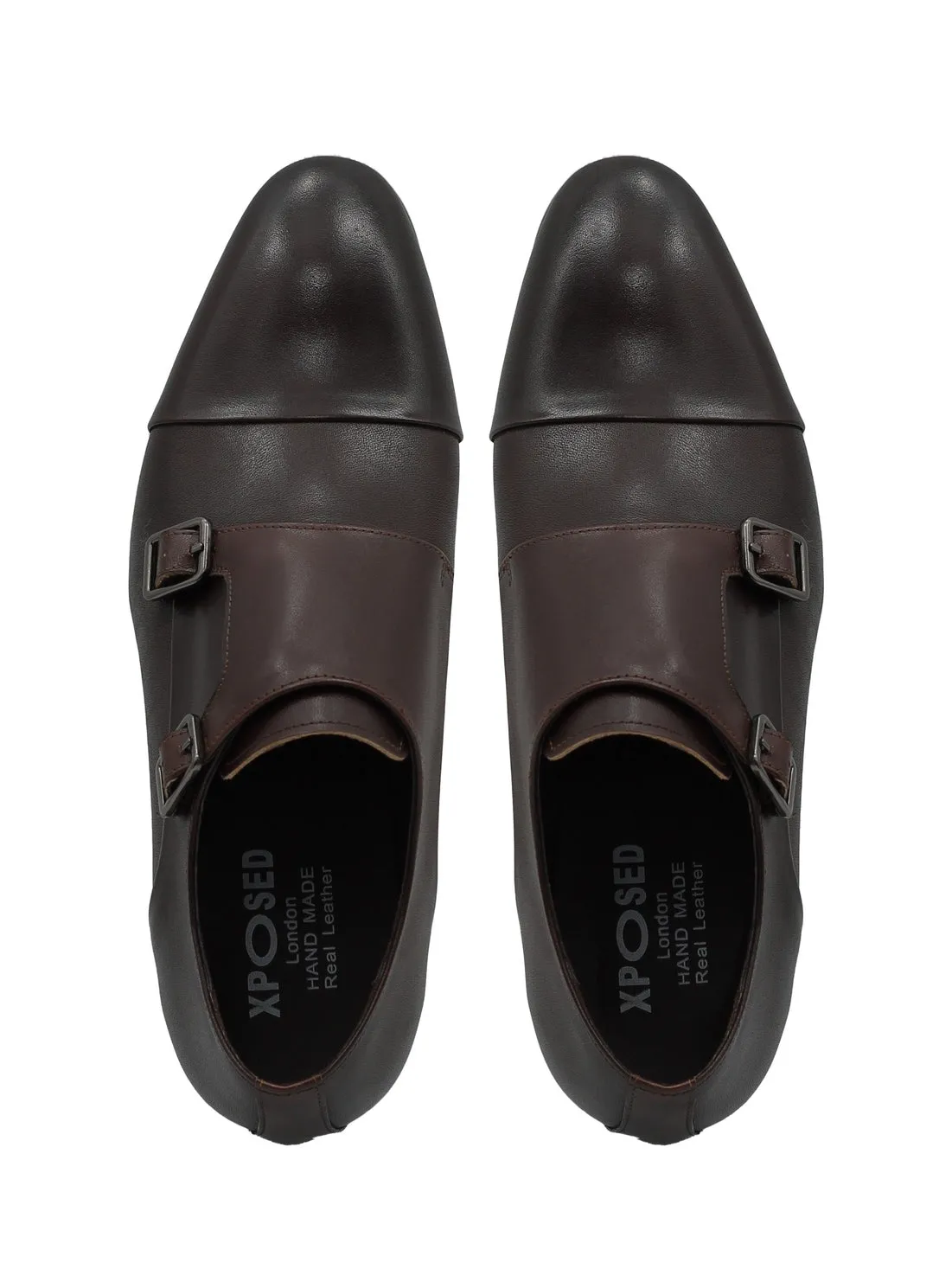 BROWN LEATHER DOUBLE MONK SHOES