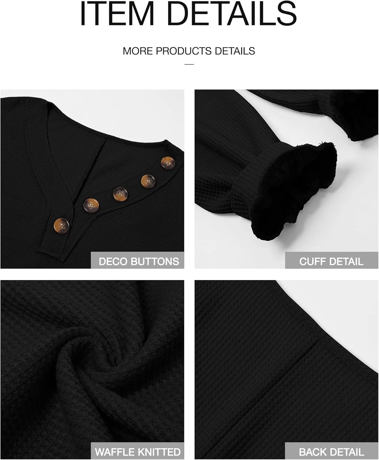 BTFBM Women Long Sleeve Shirts Spring Fall 2025 V Neck Loose Casual Blouse Deco Button Lightweight Waffle Knit Pullover