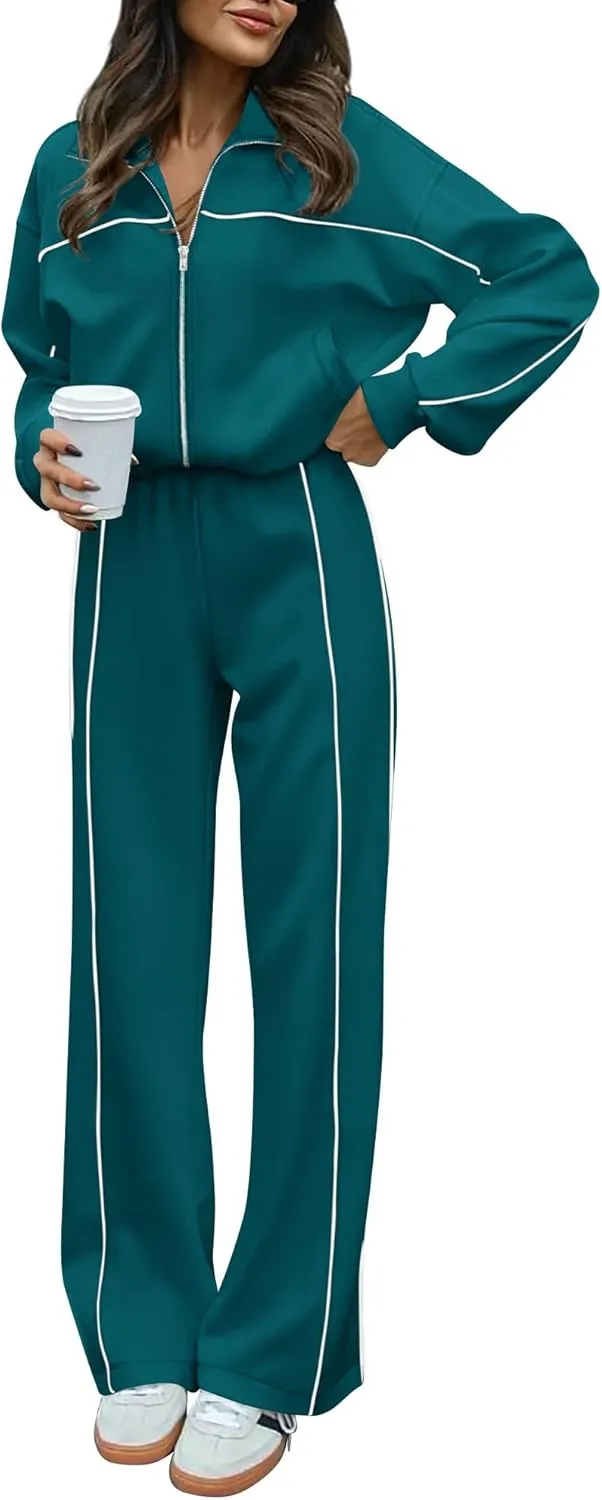 BTFBM Women's Two Piece Tracksuit Fall 2025 Long Sleeve Zip Up Sweatshirt Long Pants Outfits Jogger Sweatsuit Sets