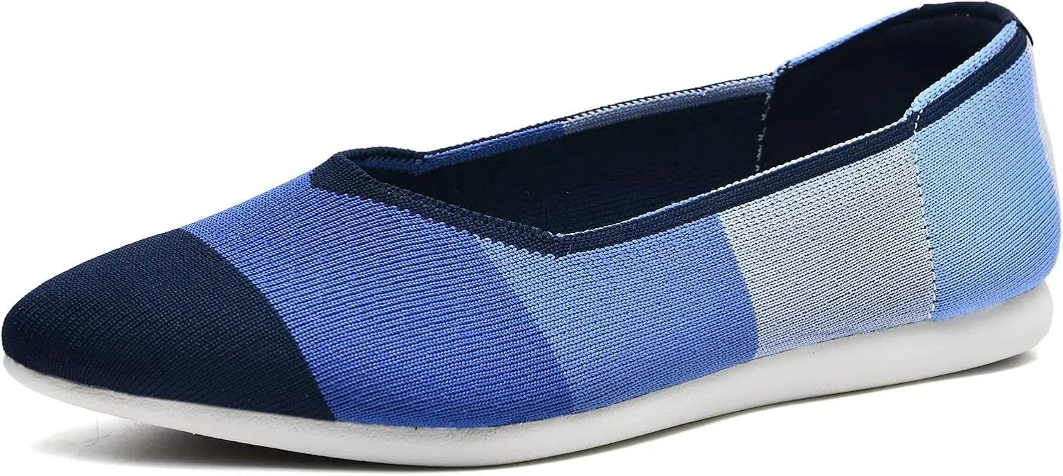 Buyrew Women's Flats Pointed Toe Ballet Shoes Knit Dress Shoes Low Wedge Slip On Arch Support Walking Office Business Flats