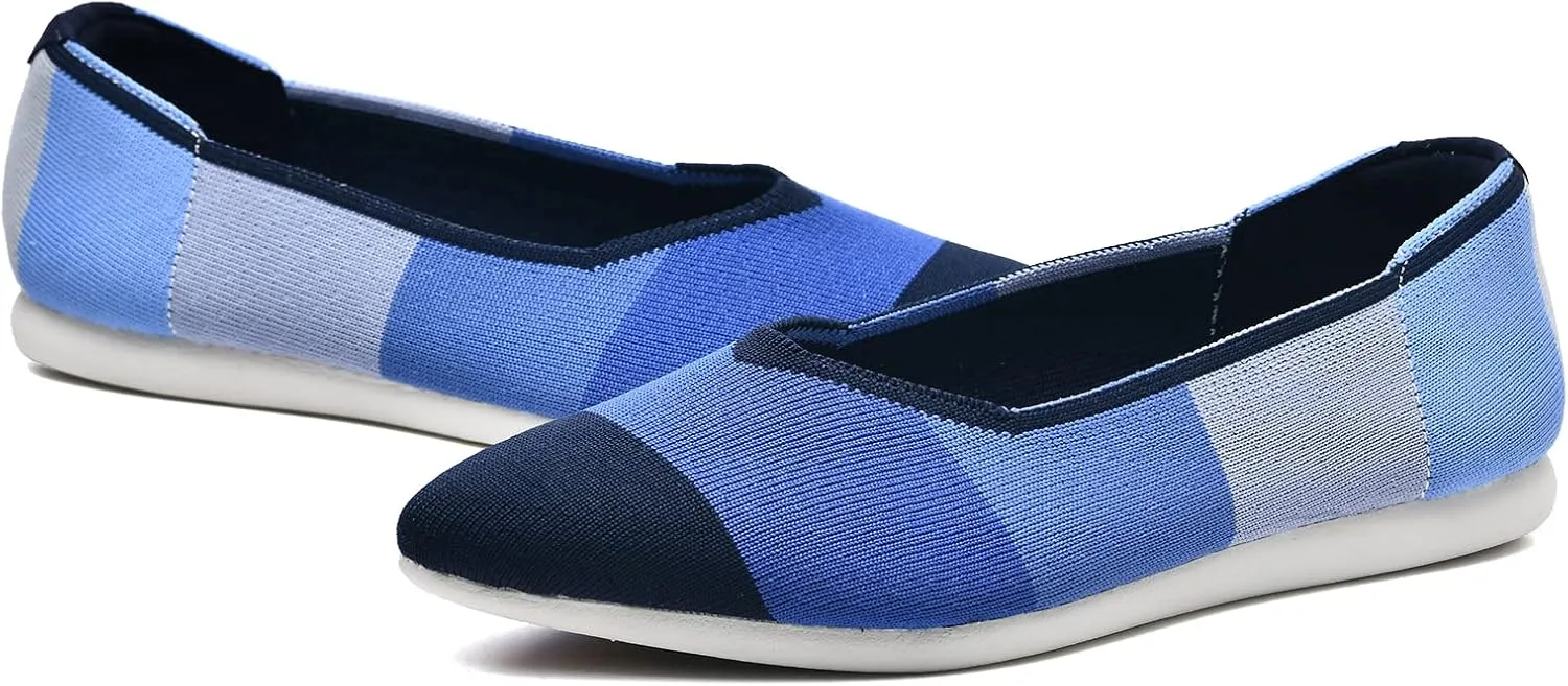 Buyrew Women's Flats Pointed Toe Ballet Shoes Knit Dress Shoes Low Wedge Slip On Arch Support Walking Office Business Flats