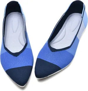 Buyrew Women's Flats Pointed Toe Ballet Shoes Knit Dress Shoes Low Wedge Slip On Arch Support Walking Office Business Flats