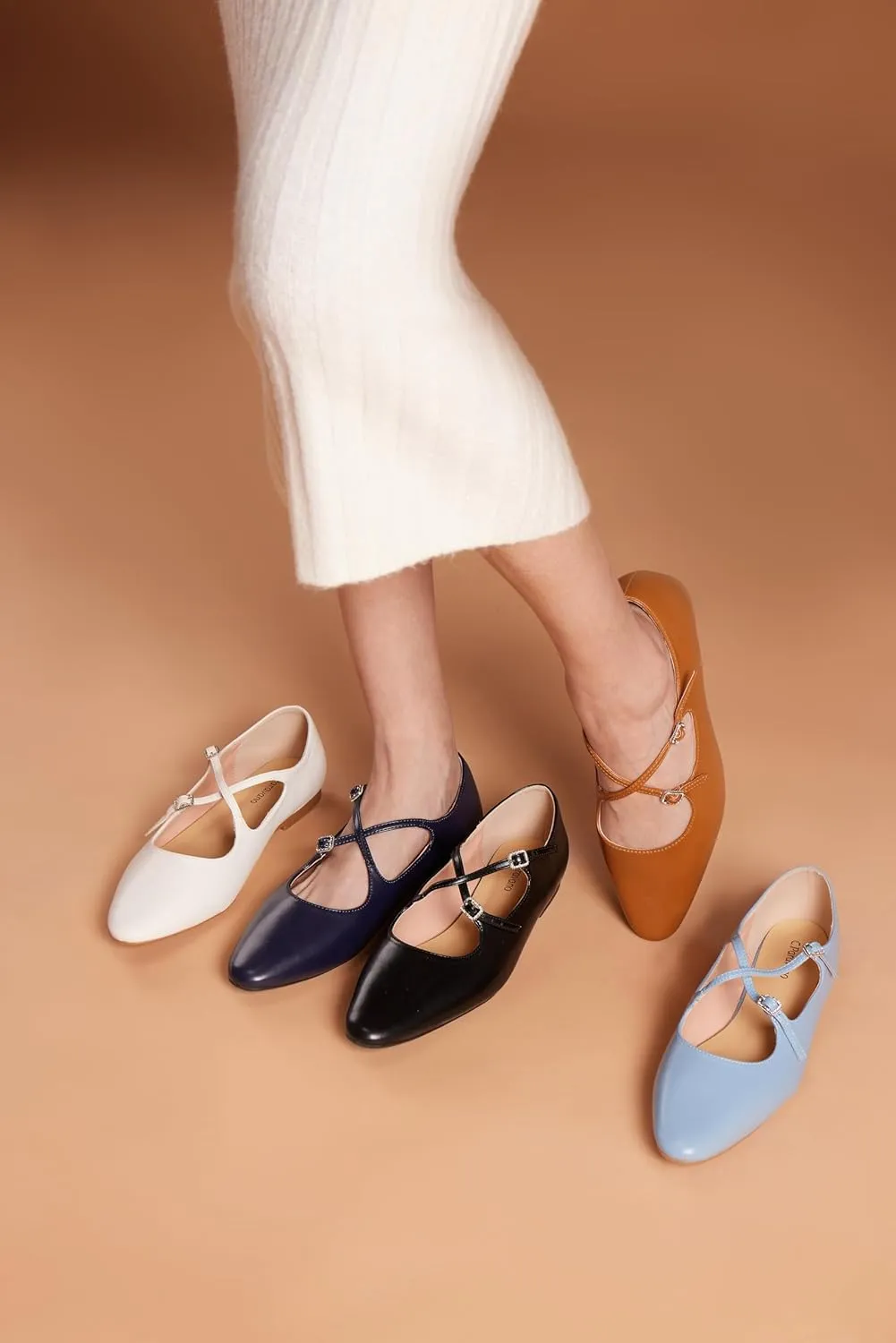 C. Paravano Women's Mary Jane Ballet Flats - Adjustable Buckle Strap,Soft Leather Almond Toe Flats for Work,Casual, Daily Wear, Wedding, Church, Office, and Travel and Driving-Stylish Women's Shoes