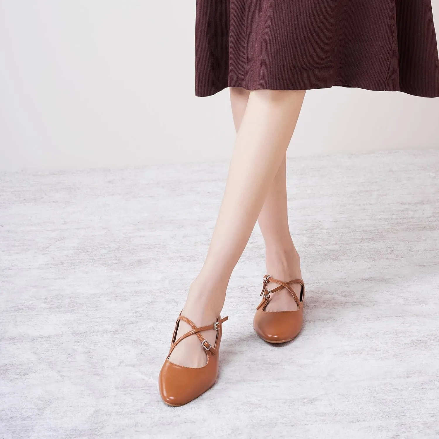 C. Paravano Women's Mary Jane Ballet Flats - Adjustable Buckle Strap,Soft Leather Almond Toe Flats for Work,Casual, Daily Wear, Wedding, Church, Office, and Travel and Driving-Stylish Women's Shoes