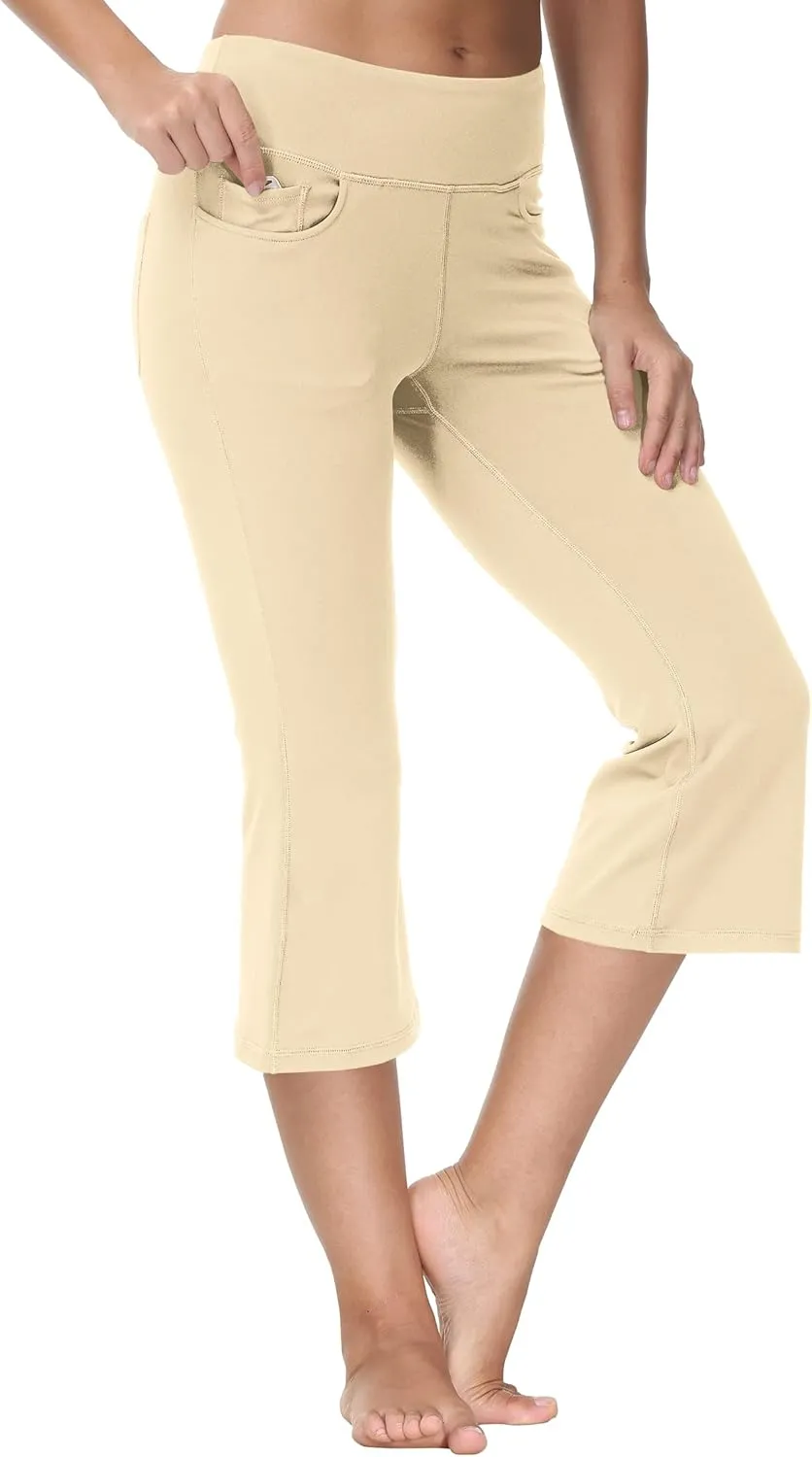 Cakulo Womens Capri Yoga Flare Pants Workout Athletic Active Summer Bootcut Capris Leggings Pockets