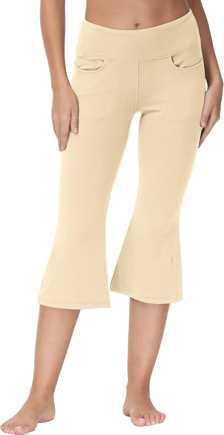 Cakulo Womens Capri Yoga Flare Pants Workout Athletic Active Summer Bootcut Capris Leggings Pockets