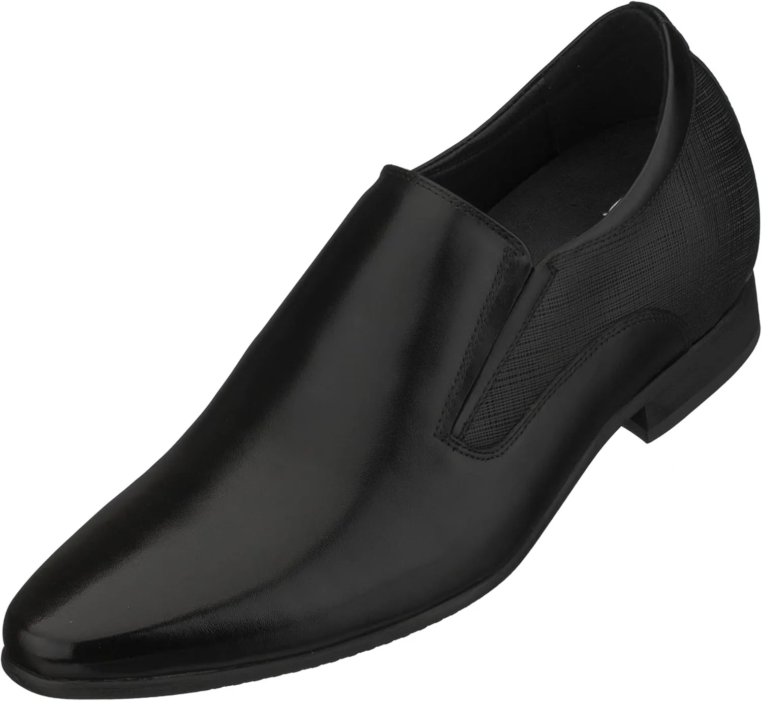 CALTO Men's Invisible Height Increasing Elevator Shoes - Black Leather Slip-on Formal Dress Loafers- 3 Inches Taller - Y5530 - Size 6.5 D(M) US