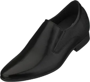 CALTO Men's Invisible Height Increasing Elevator Shoes - Black Leather Slip-on Formal Dress Loafers- 3 Inches Taller - Y5530 - Size 6.5 D(M) US