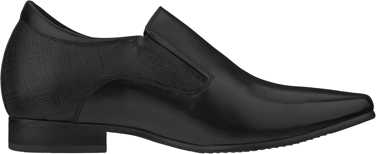 CALTO Men's Invisible Height Increasing Elevator Shoes - Black Leather Slip-on Formal Dress Loafers- 3 Inches Taller - Y5530 - Size 6.5 D(M) US