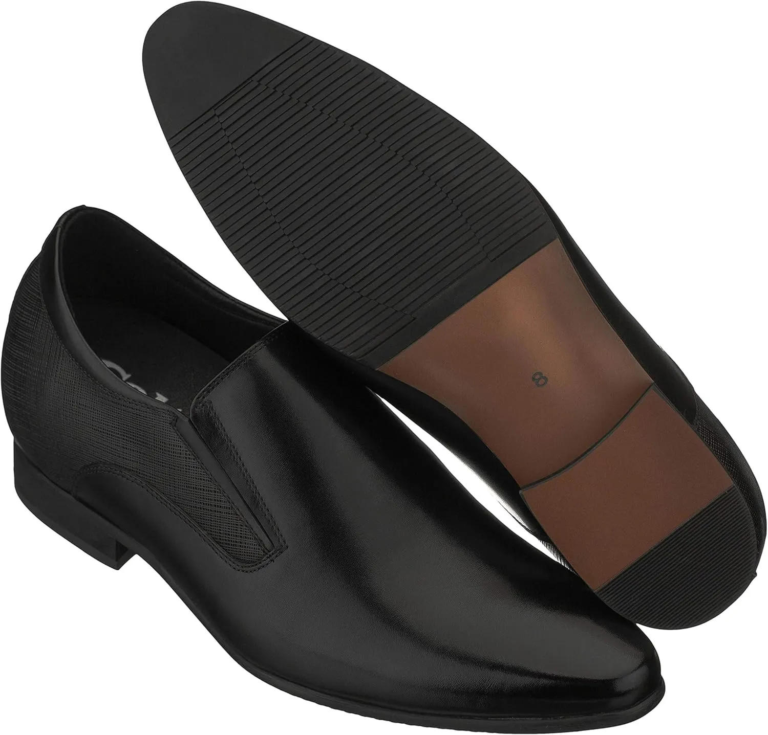 CALTO Men's Invisible Height Increasing Elevator Shoes - Black Leather Slip-on Formal Dress Loafers- 3 Inches Taller - Y5530 - Size 6.5 D(M) US