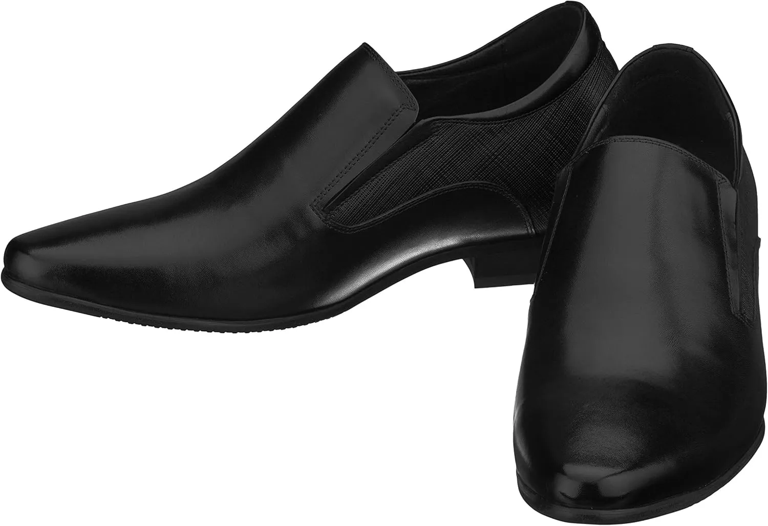 CALTO Men's Invisible Height Increasing Elevator Shoes - Black Leather Slip-on Formal Dress Loafers- 3 Inches Taller - Y5530 - Size 6.5 D(M) US