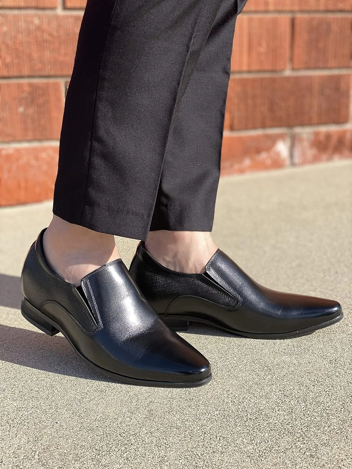 CALTO Men's Invisible Height Increasing Elevator Shoes - Black Leather Slip-on Formal Dress Loafers- 3 Inches Taller - Y5530 - Size 6.5 D(M) US